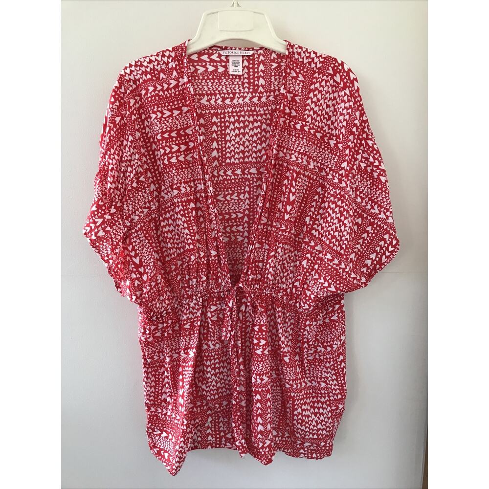 Victorias Secret Red Heart Valentines Patterned Cropped Short Robe Top One Size